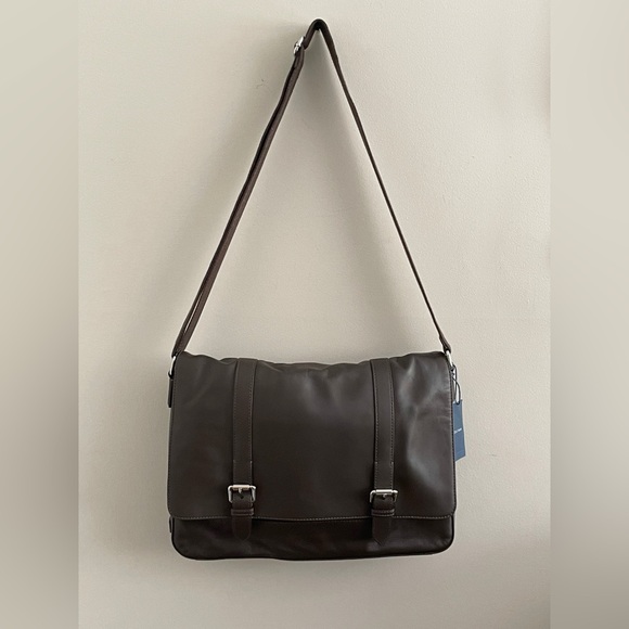 WITH TAGS Cole Haan Leather Buckle Messenger Bag Brown - Picture 1 of 7